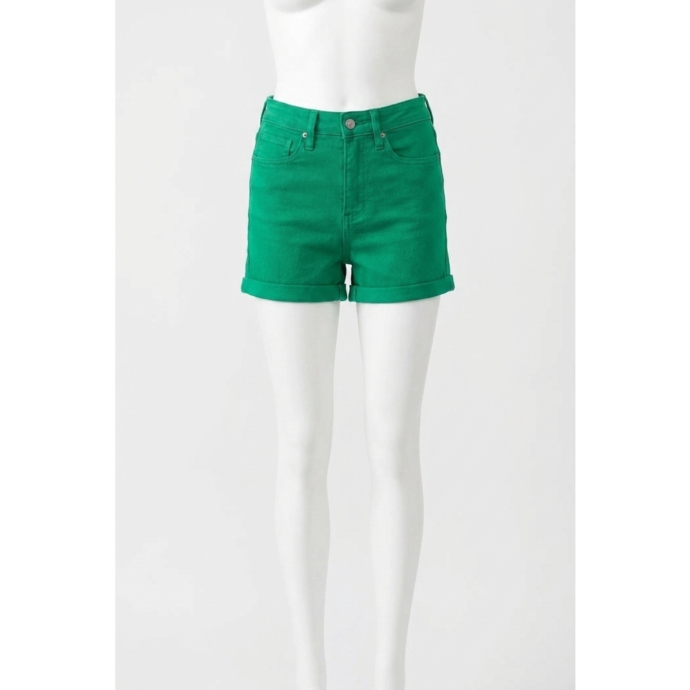 NEW JUDY BLUE high rise tummy control cuffed shorts in green